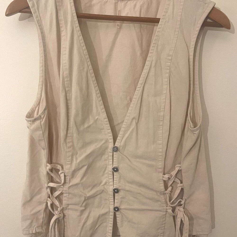 XL Women's Free People Cream Lala Lace Up Vest with Buttons